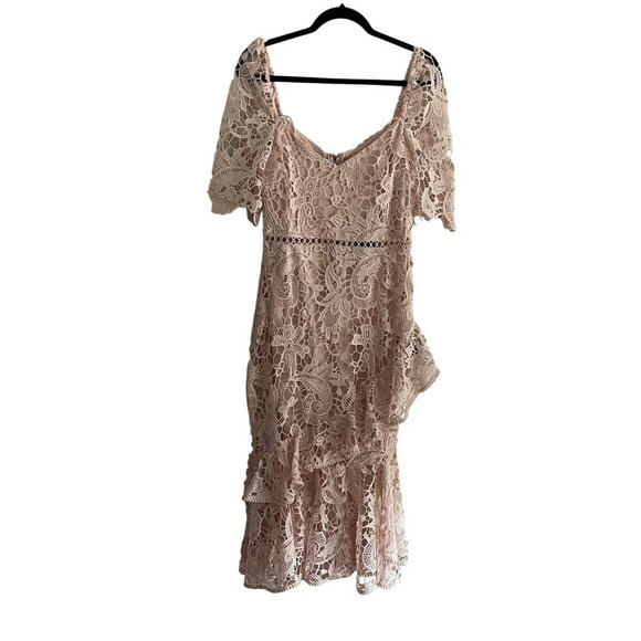 Lulus Women M Briarwood Blush Pink Lace Ruffled Bodycon Midi Dress NWT - Picture 3 of 14